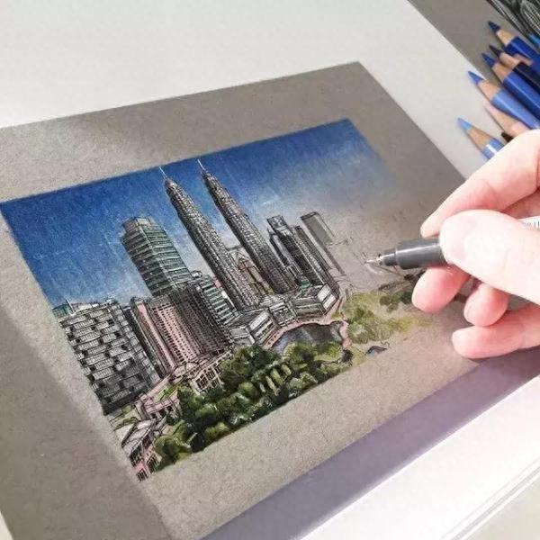 用彩铅画出来的风景，比真实的还要美！逼真又好看！