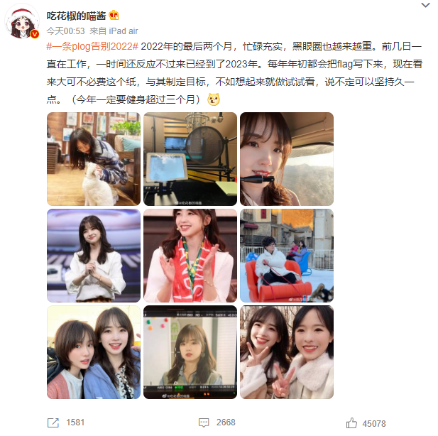 未来可期！认真工作！王冰冰发plog告别2025