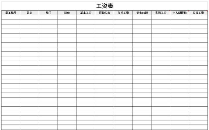 最简单个人工资条模板