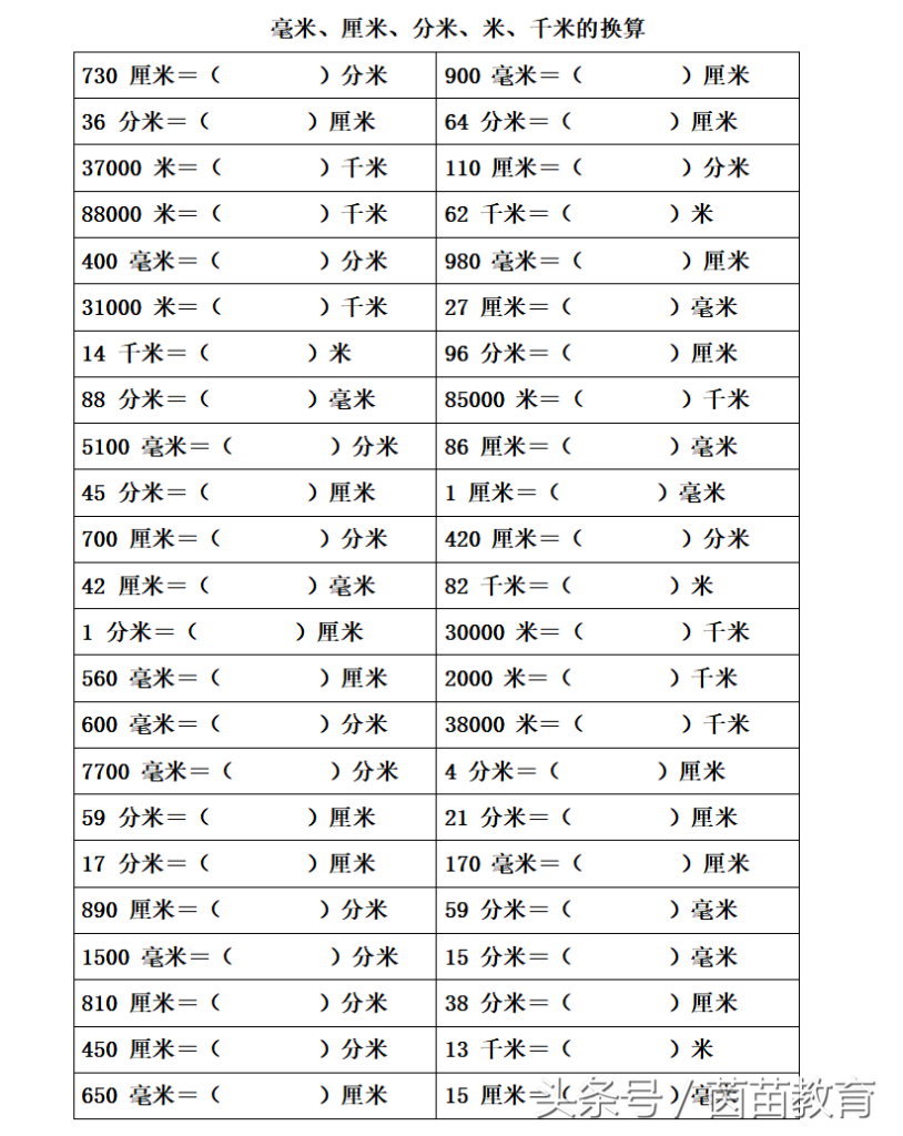1 09m等于多少mm_长度单位练习题 1 09m等于多少mm_长度单位练习题